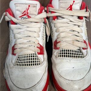 Kids Jordan 4 Sneakers - White and Red